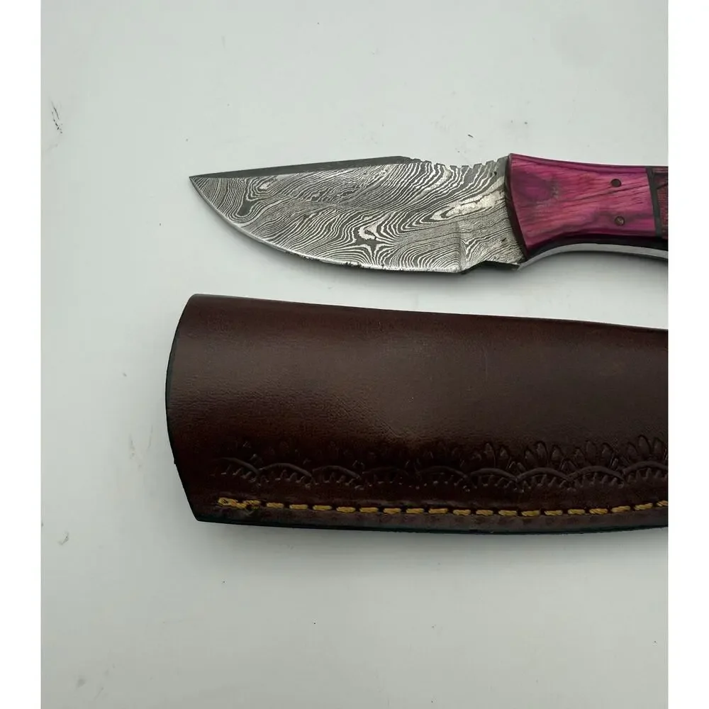 Handmade Damascus Steel Fixed Blade Knife w/ Leather Sheath – Pakistan Made NEW